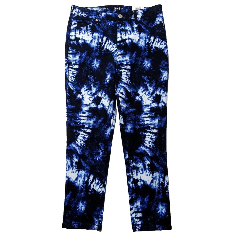 STYLE & CO BLUE TIE DYE PETITE CURVY Size 8P High Rise Skinny Ankle Pants NEW